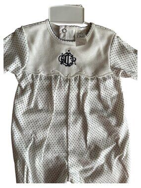 NWT Vintage Designer Baby Dior Embroidered Monogram Long Sleeve Footless Onesie